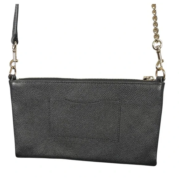 Coach Crossbody Bag Black Crossgrain Leather Gold Chain Strap 52385 - Picture 2 of 7